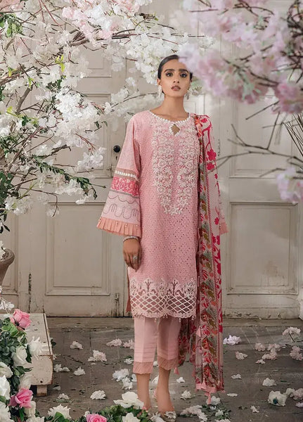 3 Piece Unstitched Heavy Embroidered Chickan Kari Lawn Suit ( Fine Printed Monaar Dupatta )
