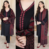 3 Piece Unstitched Embroidered Dhanak Suit ( Printed Woolen Shawl )
