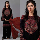 3 Piece Unstitched Heavy Embroidered Lawn Suit ( Full Embroidered Chiffon Dupatta )