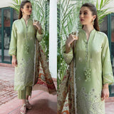 3 Piece Unstitched Heavy Embroidered Chickan Kari Lawn Suit ( Printed Fine Silk Dupatta )