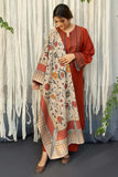 3 Piece Unstitched Heavy Embroidered Dhanak Suit ( Printed Woolen Shawl )