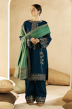 3 Piece Unstitched Heavy Embroidered Dhanak Suit ( Dhanak Wool Four Sided Embroidered Shawl )