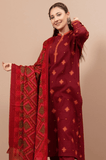 3 Piece Unstitched Heavy Embroidered Dhanak Suit ( Printed Dhanak Wool Shawl )