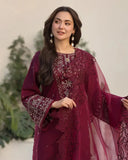 3 Piece Unstitched Heavy Embroidered Lawn Suit ( Four-sided Embroidered Organza Dupatta )