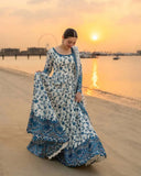 3 Piece Unstitched Heavy Embroidered Lawn Maxi ( Four-sided Embroidered Organza Dupatta )