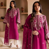 3 Piece Unstitched Heavy Embroidered Lawn Suit ( Full Embroidered Chiffon Dupatta )