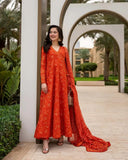 3 Piece Unstitched Heavy Embroidered Lawn Frock ( Printed Chiffon Dupatta with Four-sided Embroidered Lace )