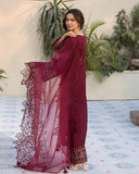 3 Piece Unstitched Heavy Embroidered Lawn Suit ( Four-sided Embroidered Organza Dupatta )