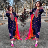 3 Piece Unstitched Heavy Embroidered Lawn Suit ( Full Embroidered Chiffon Dupatta )