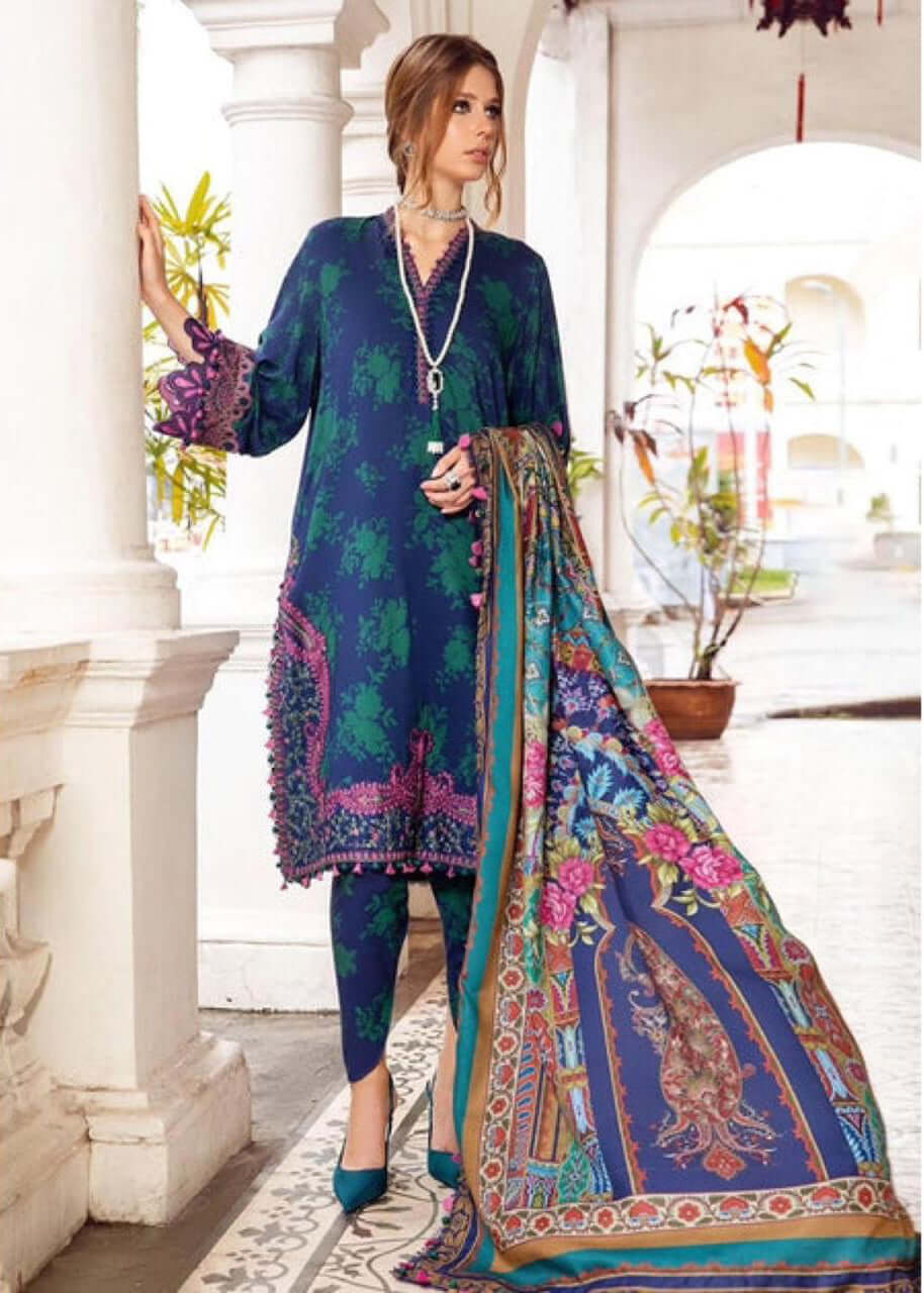 Piece Unstitched Heavy Embroidered Lawn Suit Fine Printed Silk