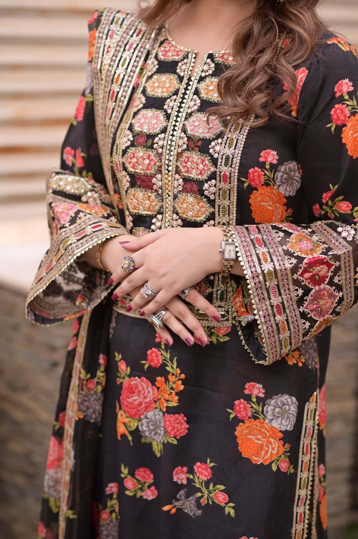 shamoz silk dresses designs Elegant Black shamoz Silk Dress with Lace SleevesParty Wear A-Line Midi Dress