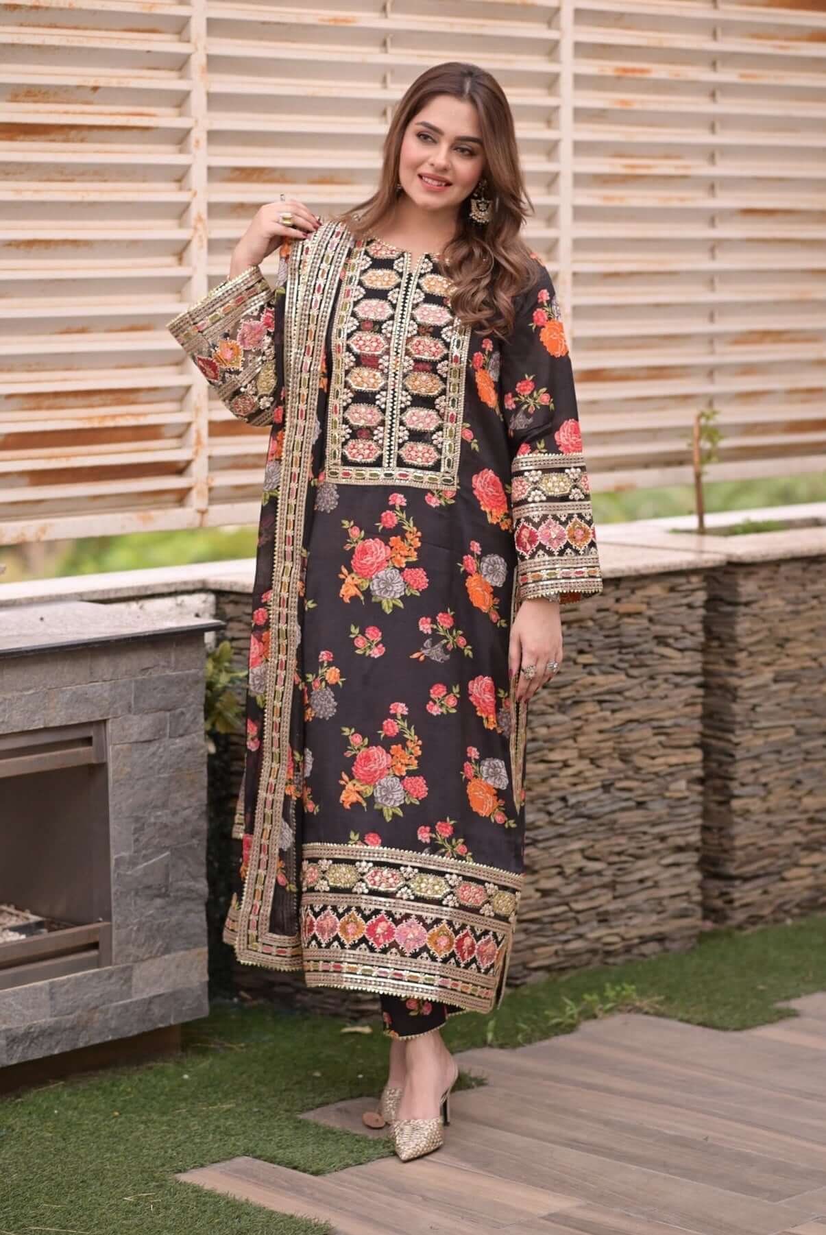 3 Piece Unstitched Heavy Embroidered Shamoz Silk Suit ( Four-sided Emb Naqoosh.pk 3 Piece Unstitched Heavy Embroidered Shamoz Silk Suit ( Four-sided Emb Naqoosh.pk