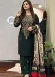 3 Piece Unstitched Heavy Embroidered Dhanak Suit ( Printed Woolen Shawl )
