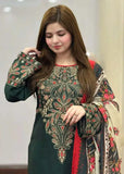 3 Piece Unstitched Heavy Embroidered Dhanak Suit ( Printed Woolen Shawl )