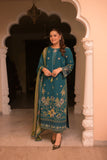 3 Piece Unstitched Heavy Embroidered Dhanak Suit ( Printed Woolen Shawl )