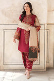 3 Piece Unstitched Heavy Embroidered Dhanak Suit ( Printed Woolen Shawl )