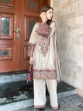 3 Piece Unstitched Heavy Embroidered Dhanak Suit ( Four-sided Embroidered Dhanak Wool Shawl )