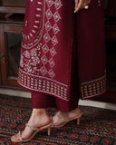 3 Piece Unstitched Heavy Embroidered Dhanak Suit ( Four-sided Embroidered Dhanak Wool Shawl )