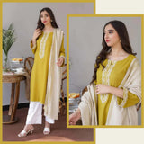 3 Piece Unstitched Heavy Embroidered Dhanak Suit ( Dhanak Wool Plain Dyed Shawl )