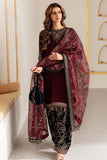 3 Piece Unstitched Heavy Embroidered Velvet Suit ( Heavy Embroidered Organza Dupatta )