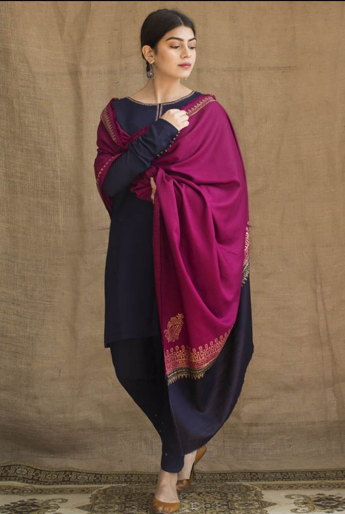 3 Piece Unstitched Heavy Embroidered Dhanak Suit with Heavy Embroidered Dhanak Shawl main image 1
