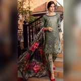 3 Piece Unstitched Embroidered Airjet Lawn Suit ( Printed Chiffon Dupatta )