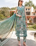 3 Piece Unstitched Embroidered Lawn Suit ( Digital Printed Bamber Chiffon Dupatta )